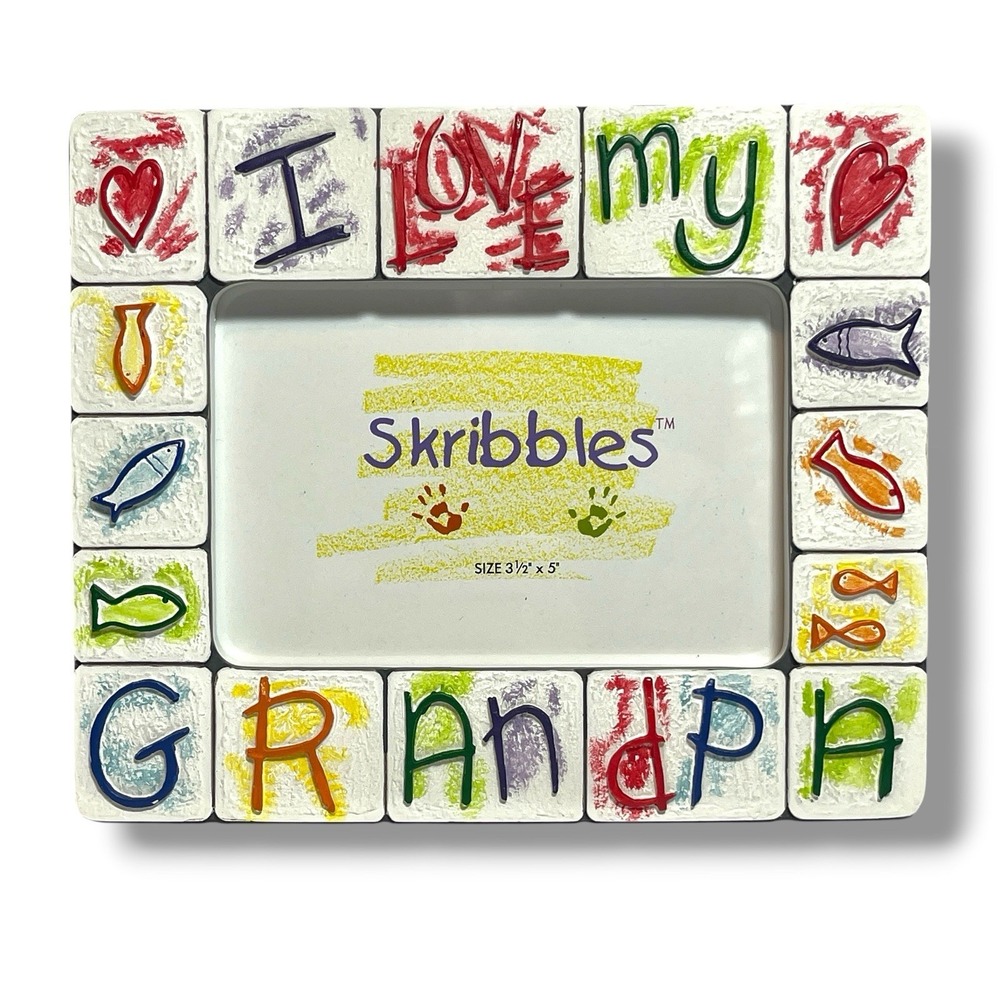 Vintage Skribbles I Love My Grandpa Picture Frame Ceramic Tile 5x7 Holds 3.5x5